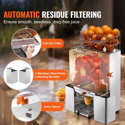 VEVOR Commercial Orange Juicer Machine, 120W Automatic Juice Extractor, Stainless Steel Orange Squeezer For 20 Oranges Per Minute 4 VEVOR Commercial Orange Juicer Machine, 120W Automatic Juice Extractor, Stainless Steel Orange Squeezer For 20 Oranges Per Minute - Image 4