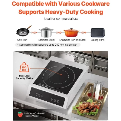 VEVOR Portable Induction Cooktop, 3500W Commercial Induction Burner With 11 Temperature Settings, Stainless Steel Countertop Induction Hot Plate 5 VEVOR Portable Induction Cooktop, 3500W Commercial Induction Burner With 11 Temperature Settings, Stainless Steel Countertop Induction Hot Plate - Image 5