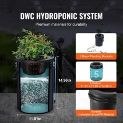 VEVOR DWC Hydroponics Grow System, Hydroponic Growing System With Top Drip Kit, 5-Gallon Deep Water Culture With Air Pump, Black -Aesthtic Interiors GUEST 74dc561e e2e1 4017 a162 177c14604f2d