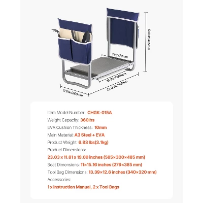 VEVOR Garden Kneeler And Seat, 11 In Wide Kneeling Pad, Heavy Duty Garden Kneeling Stool, Folding Garden Seat With 2 Tool Bags, Silver&Blue 7 VEVOR Garden Kneeler And Seat, 11 In Wide Kneeling Pad, Heavy Duty Garden Kneeling Stool, Folding Garden Seat With 2 Tool Bags, Silver&Blue - Image 7