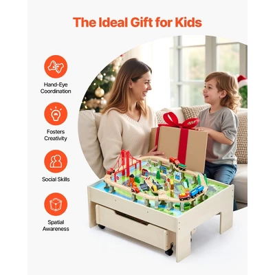 VEVOR Train Table, 100 Multicolor Pieces Wooden Kids Activity Table With Rolling Drawer, 3-in-1 Wooden Train Set For Kids Ages 3+, Multicolor 6 VEVOR Train Table, 100 Multicolor Pieces Wooden Kids Activity Table With Rolling Drawer, 3-in-1 Wooden Train Set For Kids Ages 3+, Multicolor - Image 6