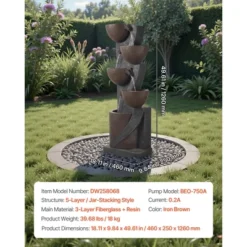 VEVOR Outdoor Water Fountain, 49.61 In Height Fountain And Waterfall,5-Tier Floor Standing Jar-Shaped Cascading Fountains With Light And Pump, Black -Aesthtic Interiors GUEST 755ad9e4 d319 47fa 8b69 a7cb12e05dc1