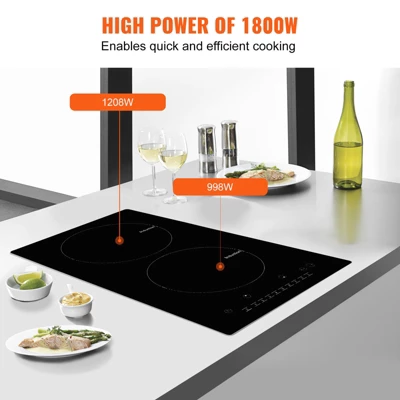 VEVOR Electric Cooktop, 2 Burners, 12'' Induction Stove Top, Built-in Magnetic Cooktop 1800W, 9 Heating Level Multifunctional Burner 3 VEVOR Electric Cooktop, 2 Burners, 12'' Induction Stove Top, Built-in Magnetic Cooktop 1800W, 9 Heating Level Multifunctional Burner - Image 3