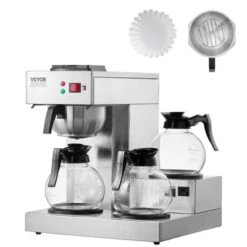 VEVOR 12 Cups Commercial Drip Coffee Maker, Coffee Maker Machine With 3 Glass Carafes And 3 Warmer Plates, Silver -Aesthtic Interiors GUEST 7685be27 7c03 4685 9e97 12aef9f626a1
