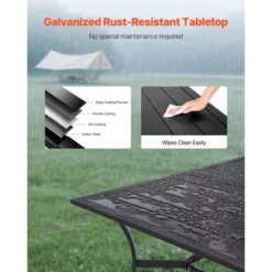 VEVOR Outdoor Patio Dining Table, 59 Inch Long Rectangular Metal Steel Slat Backyard Bistro Tables For 4-6, With 1.5 In Umbrella Hole, Black -Aesthtic Interiors GUEST 777748d4 6893 431d 9e3c f02bde5a11a3