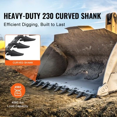 VEVOR Bucket Tooth Bar, 72'', Heavy Duty Tractor Bucket 9 Teeth Bar For Loader Tractor Skidsteer, 4560 Lbs Load-Bearing Capacity, Black 2 VEVOR Bucket Tooth Bar, 72'', Heavy Duty Tractor Bucket 9 Teeth Bar For Loader Tractor Skidsteer, 4560 Lbs Load-Bearing Capacity, Black - Image 2