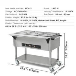 VEVOR 3-Pan Commercial Food Warmer, 3 X 20.6QT Electric Steam Table, 1500W Professional Buffet Catering Food Warmer With 4 Wheels (2 Lockable) -Aesthtic Interiors GUEST 77f40a0a 368a 4b5a a2df 216a56ab3fc0