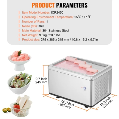VEVOR Fried Ice Cream Roll Machine, 12.6" X 8.5" Stir-Fried Ice Cream Pan, Stainless Steel Rolled Ice Cream Maker With Compressor And 2 Scrapers 7 VEVOR Fried Ice Cream Roll Machine, 12.6" X 8.5" Stir-Fried Ice Cream Pan, Stainless Steel Rolled Ice Cream Maker With Compressor And 2 Scrapers - Image 7