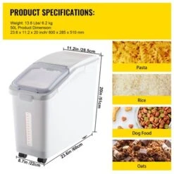VEVOR Rice Storage Container, 11.4Gallon/50L Capacity Large Dog Food Dispenser Bin, Kitchen Ingredient Grain Cereal Flour Bin, 1 Pack, White -Aesthtic Interiors GUEST 7802ec04 4433 4762 927a 270250646f4c