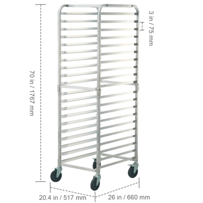 VEVOR Bun Pan Rack, 20-Tier Commercial Bakery Racks With Brake Wheels, Aluminum Racking Trolley Storage For Half & Full Sheet, 26"L X 20.4"W X 70"H 7 VEVOR Bun Pan Rack, 20-Tier Commercial Bakery Racks With Brake Wheels, Aluminum Racking Trolley Storage For Half & Full Sheet, 26"L X 20.4"W X 70"H - Image 7