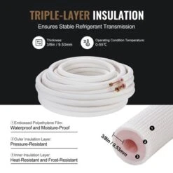 VEVOR 50FT Mini Split Line Set, 1/4" & 1/2" O.D Copper Pipes Tubing And Triple-Layer Insulation, For Mini Split Air Conditioning Refrigerant, White -Aesthtic Interiors GUEST 78b6a60d e8cc 4b53 97f9 89023a8de7af