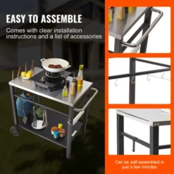 VEVOR Outdoor Grill Dining Cart With Double-Shelf, BBQ Movable Food Prep Table, Multifunctional Stainless Steel Table Top, Portable Modular Carts -Aesthtic Interiors GUEST 78c128ab 0cc4 49f0 9e2e 0ca5ca19a83c