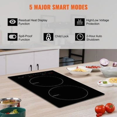 VEVOR Electric Cooktop, 2 Burners, 12'' Induction Stove Top, Built-in Magnetic Cooktop 1800W, 9 Heating Level Multifunctional Burner 5 VEVOR Electric Cooktop, 2 Burners, 12'' Induction Stove Top, Built-in Magnetic Cooktop 1800W, 9 Heating Level Multifunctional Burner - Image 5