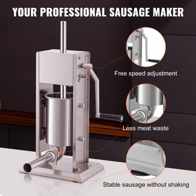 VEVOR Manual Sausage Stuffer, 7LBS/3L Capacity, Two Speed 304 Stainless Steel Vertical Sausage Stuffer, Sausage Filling Machine, Silver 3 VEVOR Manual Sausage Stuffer, 7LBS/3L Capacity, Two Speed 304 Stainless Steel Vertical Sausage Stuffer, Sausage Filling Machine, Silver - Image 3