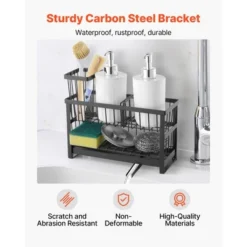 VEVOR Kitchen Sink Caddy Organizer, 2 Tier Sponge Holder For Kitchen Sink With High Brush Holder & Divider, Black -Aesthtic Interiors GUEST 78f7d0dd 4d9b 47ec 902c 6f9ab9b394b9