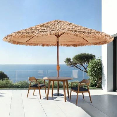 VEVOR Tiki Umbrella, 9 Ft Thatched Patio Umbrella With Tilt, Hawaiian Style Beach Parasol With Durable PP Thatch And 8 Metal Ribs, Original Color 1 VEVOR Tiki Umbrella, 9 Ft Thatched Patio Umbrella With Tilt, Hawaiian Style Beach Parasol With Durable PP Thatch And 8 Metal Ribs, Original Color