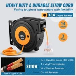 VEVOR Retractable Extension Reel, 50 FT 14AWG/3C SJTOW Power Cord With Lighted Triple Tap Outlet, 13 Amp Circuit Breaker, 180° Swivel Bracket -Aesthtic Interiors GUEST 793984b2 5214 44df 8362 f8221d36d01d