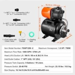 VEVOR 1 HP Shallow Well Pump With Pressure Tank, 1000 GPH/3700 L/H, 164 Ft Lift 20/40 PSI Pressure Switch, Orange&Black -Aesthtic Interiors GUEST 7960ba69 9819 4273 98a1 6ad309015ec3