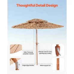 VEVOR Tiki Umbrella, 9 Ft Thatched Patio Umbrella With Tilt, 2-Tier Hawaiian Style Beach Parasol With PP Thatch And 8 Metal Ribs, Original Color -Aesthtic Interiors GUEST 79920d31 3dfb 4339 87fd 028efa7db214