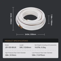VEVOR 50FT Mini Split Line Set, 3/8" & 5/8" O.D Copper Pipes Tubing And Triple-Layer Insulation, For Mini Split Air Conditioning Refrigerant, White -Aesthtic Interiors GUEST 79afb48c a4a4 4305 b53f 3117077ad997