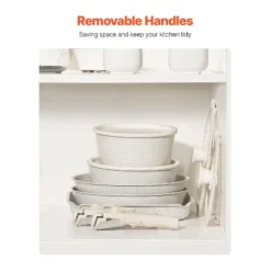 VEVOR 17 Piece Pots And Pans Set Nonstick, Detachable Handle Cookware, Space Saving Induction Cookware Set, Kitchen RV Cooking Sets, White -Aesthtic Interiors GUEST 79f42915 ed1d 44f0 be0f 7b6829ac68b8