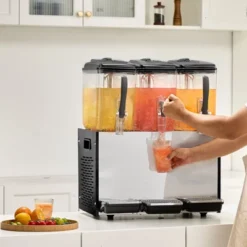VEVOR Commercial Beverage Dispenser, 3 Tanks 12 L / 12.7 QT Per Tank Juice Dispenser, 370W Stainless Steel Ice Tea Drink Machine
