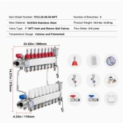 VEVOR 8-Branch Radiant Heat Manifold, 1/2" PEX Tubing Manifold, Stainless Steel PEX Manifold For Hydronic Radiant Floor Heating, Silver -Aesthtic Interiors GUEST 7a8bb8c9 bfa3 4779 8eec 60dbc7e5d596