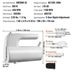VEVOR Digital Electric Hand Mixer, 5-Speed, 200W Portable Electric Handheld Mixer, With Turbo Boost Beaters Dough Hooks Whisk Storage Bag,White -Aesthtic Interiors GUEST 7b0acb93 be81 48f8 8e1a f00d27f0c9d7