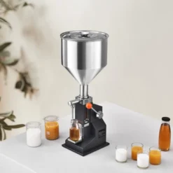 VEVOR Manual Paste Liquid Filling Machine, 5-50ml Bottle Filler, Adjustable Bottle Filling Machine, Stainless Steel Liquid Filler, Silver