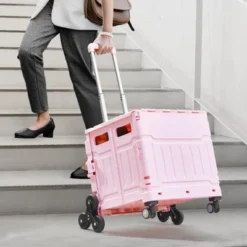 VEVOR Foldable Utility Cart, 65L Collapsible Portable Crate Rolling Cart With Stair Climbing Wheels & 360° Swivel Wheels, Hand Cart