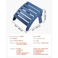 VEVOR Adirondack Ottoman Set Of 2, 18.7L X 18.9W X 13.8H Inch HDPE Plastic Folding Adirondack Ottoman, Weather-Resistant Foot Rest, Blue -Aesthtic Interiors GUEST 7babf5c5 0cc7 4b84 b403 26913d7ada40