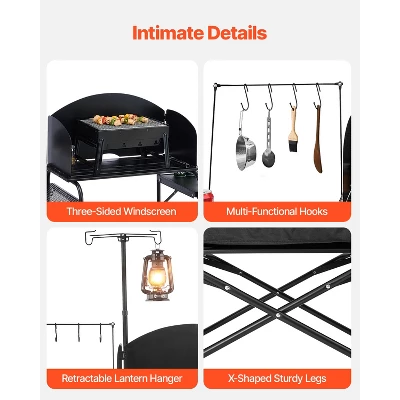 VEVOR Camping Kitchen Table, Outdoor Camp Cooking Table, Aluminum Portable Cook Station With Storage Cupboard, Carrying Bag, Black 4 VEVOR Camping Kitchen Table, Outdoor Camp Cooking Table, Aluminum Portable Cook Station With Storage Cupboard, Carrying Bag, Black - Image 4