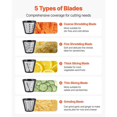 VEVOR Electric Cheese Grater Salad Maker, 200W Salad Shooter, Electric Vegetable Slicer Shredder Chopper For Fruits With 5 Attachments, White 3 VEVOR Electric Cheese Grater Salad Maker, 200W Salad Shooter, Electric Vegetable Slicer Shredder Chopper For Fruits With 5 Attachments, White - Image 3