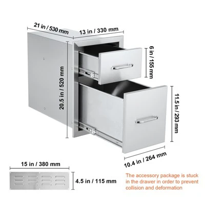 VEVOR Outdoor Kitchen Drawers 13" W X 20.4" H X 20.8" D, Flush Mount Double BBQ Access Drawers With Stainless Steel Handle, Silver 7 VEVOR Outdoor Kitchen Drawers 13" W X 20.4" H X 20.8" D, Flush Mount Double BBQ Access Drawers With Stainless Steel Handle, Silver - Image 7