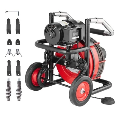 VEVOR Drain Cleaner Machine 100FT X 3/8 Inch, Auto Feed Sewer Snake Auger On Wheels, 370W Portable Drain Cleaning Machine With 8 Cutters, Black 8 VEVOR Drain Cleaner Machine 100FT X 3/8 Inch, Auto Feed Sewer Snake Auger On Wheels, 370W Portable Drain Cleaning Machine With 8 Cutters, Black - Image 8