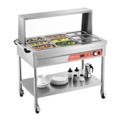 VEVOR 9-Pan Commercial Food Warmer,9x1/3 Pans Electric Steam Table,1500W Buffet Catering Food Warmer With Shield Undershelf Wheels, Silver -Aesthtic Interiors GUEST 7c9e213a 1b12 4bd0 80ef 87367a63ae63
