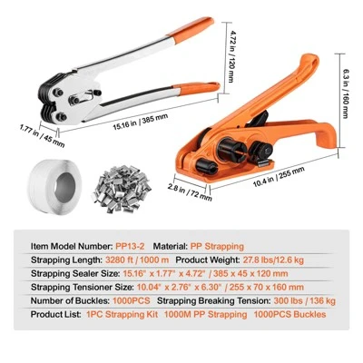 VEVOR Banding Strapping Kit With Strapping Tensioner Tool, Banding Sealer Tool, 3280 Ft Length PP Band, 1000 Metal Seals, Pallet Packaging Strapping 7 VEVOR Banding Strapping Kit With Strapping Tensioner Tool, Banding Sealer Tool, 3280 Ft Length PP Band, 1000 Metal Seals, Pallet Packaging Strapping - Image 7