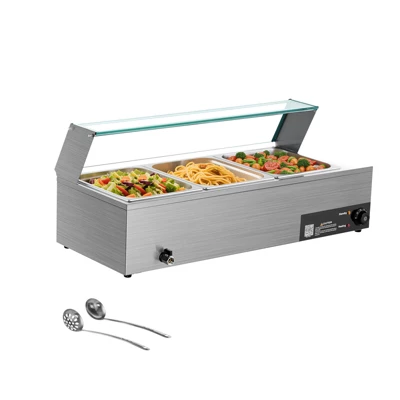 VEVOR Commercial Food Warmer, 1500W Electric Stainless Steel Steam Food Warmer With Glass Cover, 3-Pan Countertop Buffet Bain Marie, Silver 8 VEVOR Commercial Food Warmer, 1500W Electric Stainless Steel Steam Food Warmer With Glass Cover, 3-Pan Countertop Buffet Bain Marie, Silver - Image 8