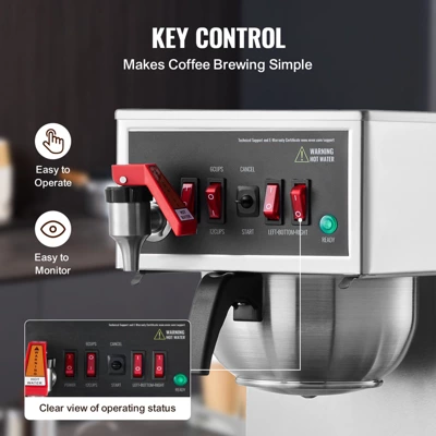 VEVOR 12 Cups Commercial Drip Coffee Maker, Coffee Maker Machine With 3 Glass Carafes And 3 Warmer Plates, Stainless Steel Pour Over Coffee Brewer 4 VEVOR 12 Cups Commercial Drip Coffee Maker, Coffee Maker Machine With 3 Glass Carafes And 3 Warmer Plates, Stainless Steel Pour Over Coffee Brewer - Image 4