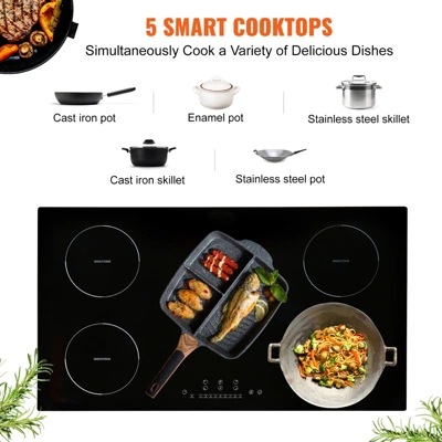 VEVOR Electric Cooktop, 5 Burners, 36'' Induction Stove Top, Built-in Magnetic Cooktop 9200W, 9 Heating Level Multifunctional Burner 2 VEVOR Electric Cooktop, 5 Burners, 36'' Induction Stove Top, Built-in Magnetic Cooktop 9200W, 9 Heating Level Multifunctional Burner - Image 2