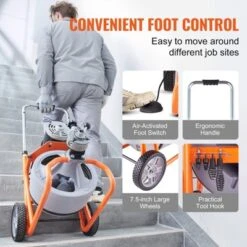 VEVOR Drain Cleaner Machine 100FT X 3/8 Inch, Auto Feed Sewer Snake Drain Auger On Wheels, Portable Drain Cleaning Machine, Gray 13 VEVOR Drain Cleaner Machine 100FT X 3/8 Inch, Auto Feed Sewer Snake Drain Auger On Wheels, Portable Drain Cleaning Machine, Gray -Aesthtic Interiors GUEST 7dd0a30a c0c1 40ec bc1d 2a7fc9e053fa 1