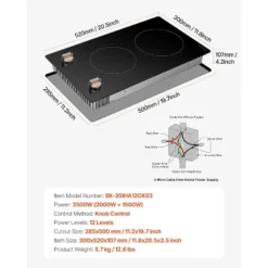 VEVOR Induction Cooktop, 3500W Electric Countertop Burner, 2 Burner Knob Control Stove, Built-in Induction Cooktop, Black -Aesthtic Interiors GUEST 7dd97197 7e45 44ae a3fd 6d6fe123f40c
