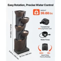 VEVOR Outdoor Water Fountain, 49.61 In Height Fountain And Waterfall,5-Tier Floor Standing Jar-Shaped Cascading Fountains With Light And Pump, Black -Aesthtic Interiors GUEST 7df2ee34 6165 45cc 8654 4e8e3fbffa39