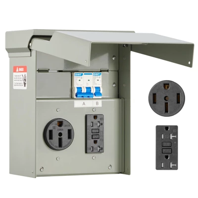 VEVOR Temporary Power Outlet Panel, 20 50 Amp, RV EV Electrical Outlet Panel With NEMA 50 Amp GFCI 20 Amp Receptacle Installed, Gray 8 VEVOR Temporary Power Outlet Panel, 20 50 Amp, RV EV Electrical Outlet Panel With NEMA 50 Amp GFCI 20 Amp Receptacle Installed, Gray - Image 8