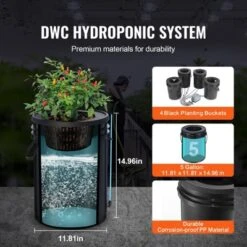 VEVOR DWC Hydroponics Grow System, Hydroponic Growing System With Top Drip Kit, Deep Water Culture 5-Gallon 4 Buckets, With Air Pump, Black -Aesthtic Interiors GUEST 7e30b2c9 8aa9 429d aad6 28c44ec00cf9