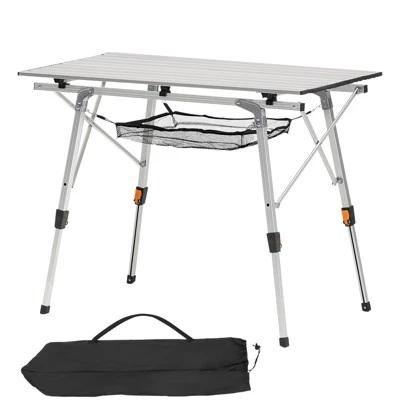 VEVOR Folding Camping Table, Portable Roll Up Side Tables, Lightweight Aluminum Beach Table With Adjustable Height, Top Mesh Layer, Silver 8 VEVOR Folding Camping Table, Portable Roll Up Side Tables, Lightweight Aluminum Beach Table With Adjustable Height, Top Mesh Layer, Silver - Image 8