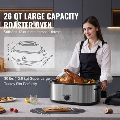 VEVOR Electric Roaster Oven, 26 QT Turkey Roaster Oven With Self-Basting Lid,1450W Roaster Oven With Defrost & Warm Function, Adjustable Temperature 2 VEVOR Electric Roaster Oven, 26 QT Turkey Roaster Oven With Self-Basting Lid,1450W Roaster Oven With Defrost & Warm Function, Adjustable Temperature - Image 2