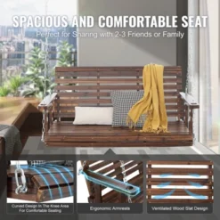 VEVOR Wooden Porch Swing 4.5 Ft, Patio Bench Swing For Courtyard & Garden, Upgraded 880 Lbs Strong Load Capacity -Aesthtic Interiors GUEST 7eb69f0d 3292 4dab 951d f9a772246707