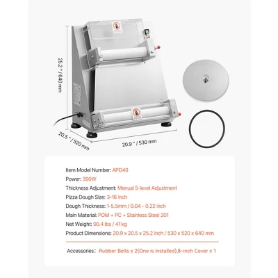 VEVOR Pizza Dough Roller Sheeter, 3-16 Inch Semi-automatic Stainless Steel Pizza Press, Electric 390W Pasta Maker, 260 Pcs Per Hour, Silver 7 VEVOR Pizza Dough Roller Sheeter, 3-16 Inch Semi-automatic Stainless Steel Pizza Press, Electric 390W Pasta Maker, 260 Pcs Per Hour, Silver - Image 7