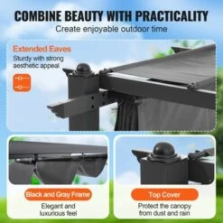 VEVOR 10'x10' Outdoor Retractable Pergola With Canopy, Aluminum Pergola With Retractable Canopy, Modern Pergola With Sun Shade Canopy, Gray -Aesthtic Interiors GUEST 7f0c6f55 a57a 4089 ab79 e96923d8a3b2
